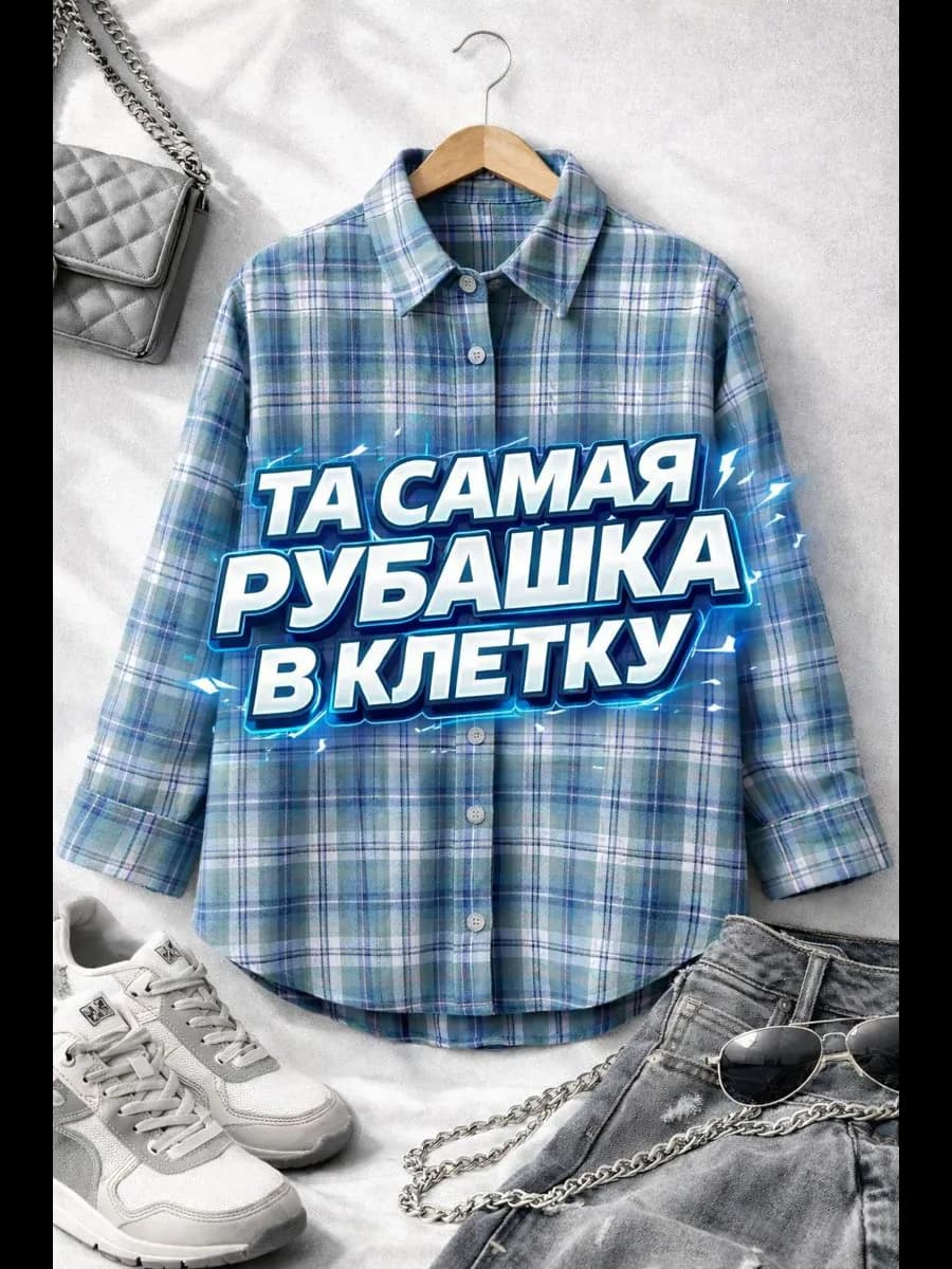 Рубашка в клетку оверсайз теплая