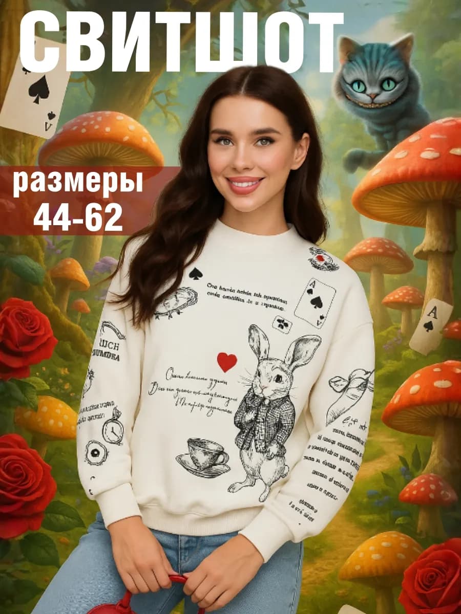 Свитшот с принтом Алиса в стране чудес