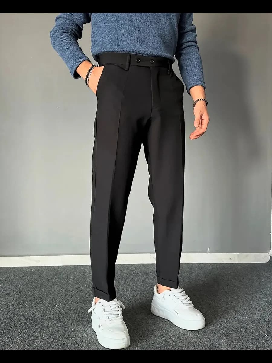 Брюки классические бананы с подворотами прямые зауженные