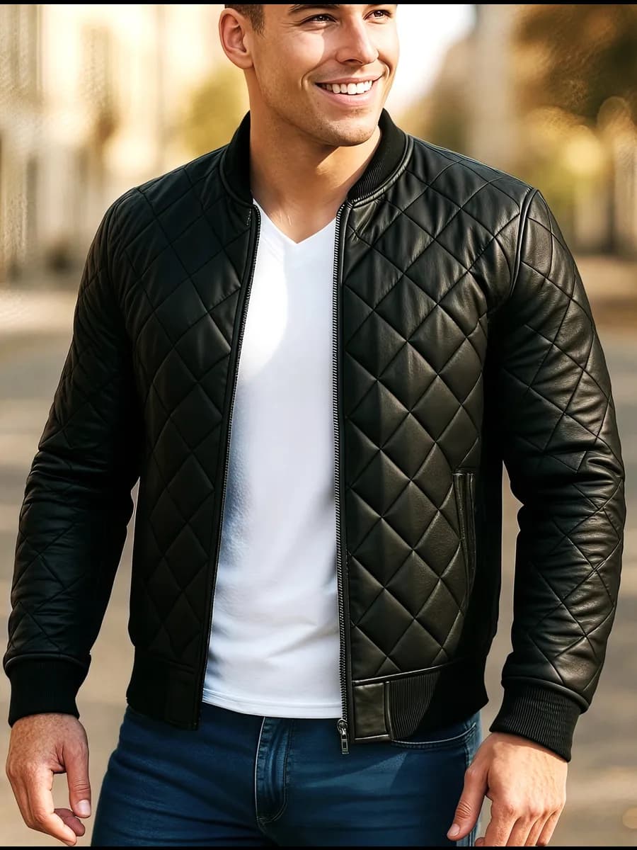 Куртка демисезонная кожаная бомбер