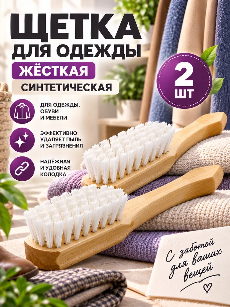 Щетка с ручкой для одежды и обуви жесткая синтетическая
