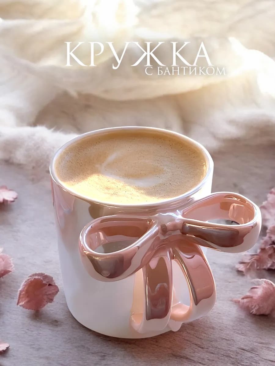 Кружка керамическая с бантиком подарочная