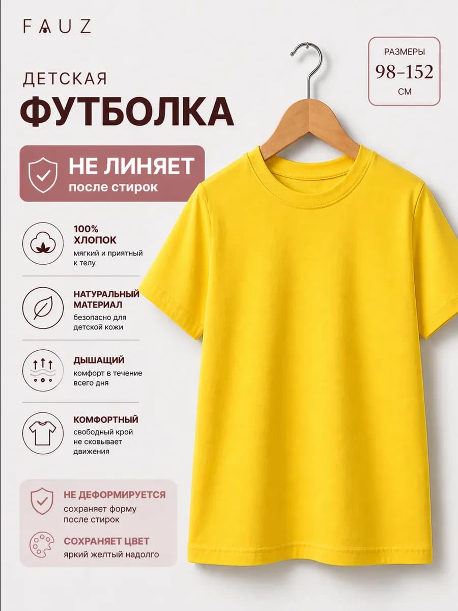 Футболка базовая детская хлопок школьная