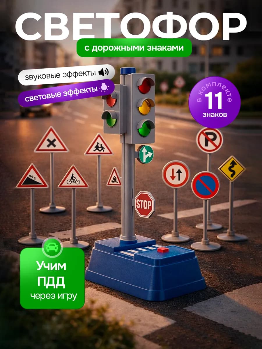 Детский игровой набор светофор с дорожными знаками