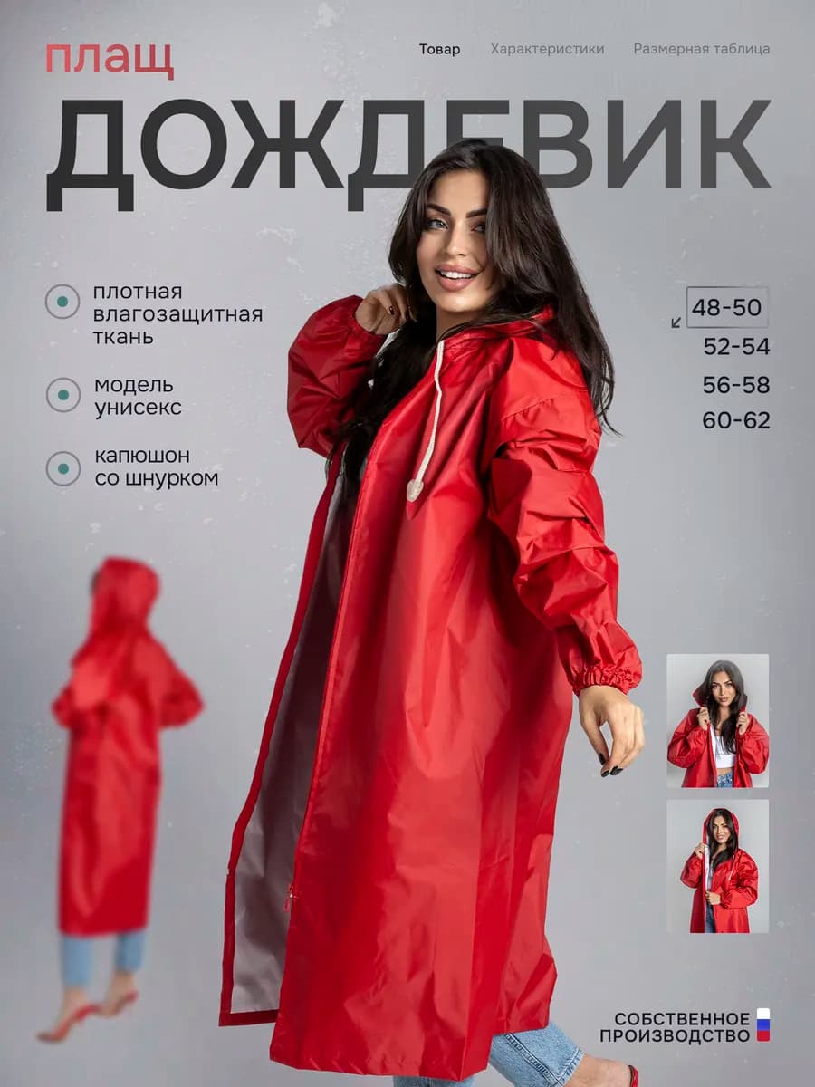 Дождевик плащ женский с капюшоном