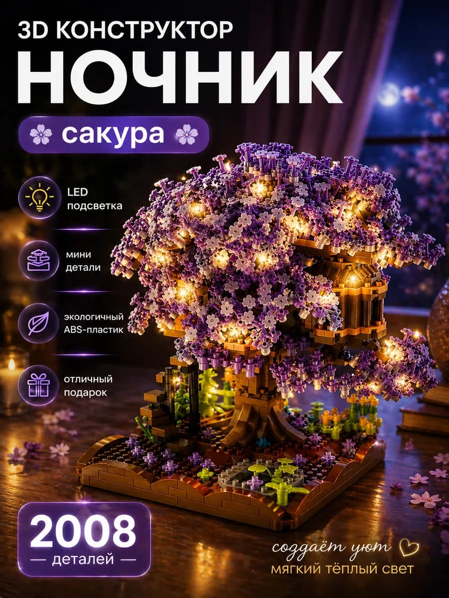 3д lego конструктор ночник цветы сакуры