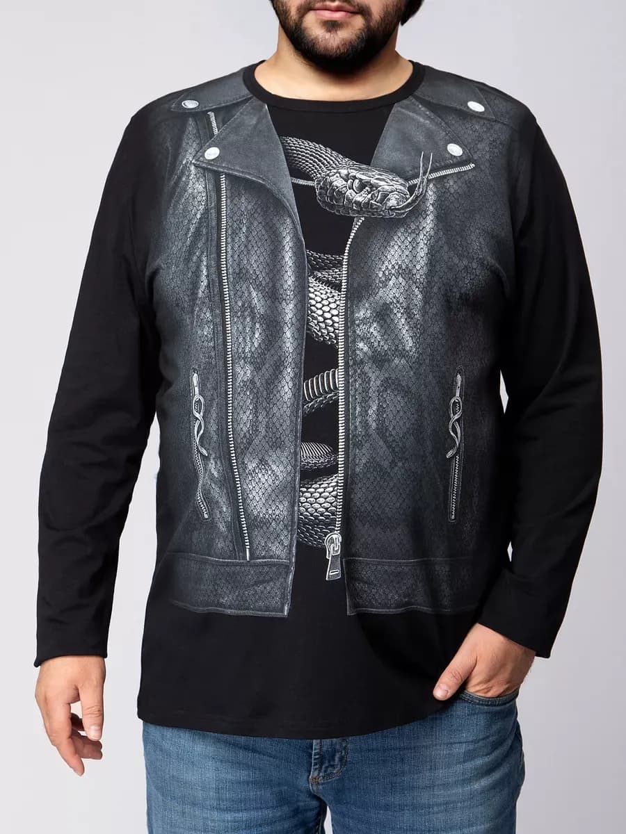 Лонгслив больших размеров с принтом змеи