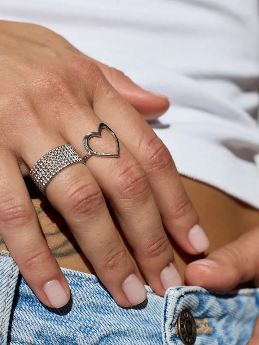 Кольцо сердце серебро