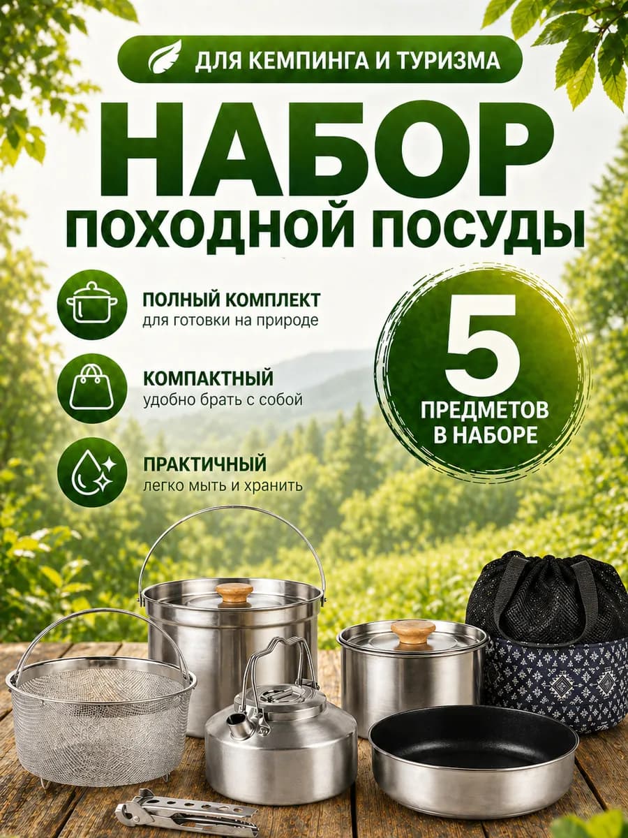 Набор туристической посуды из нержавеющей стали