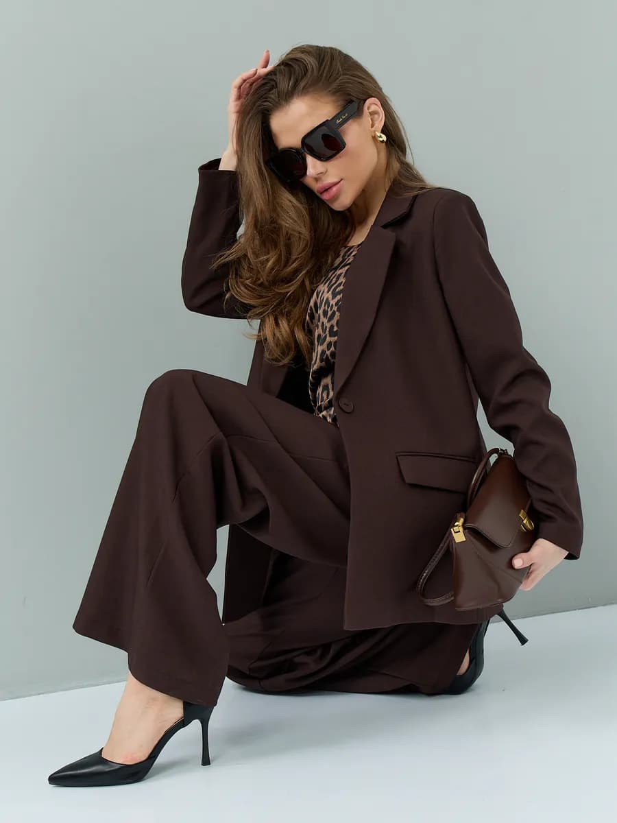 Костюм деловой брючный со штанами палаццо - фото 1