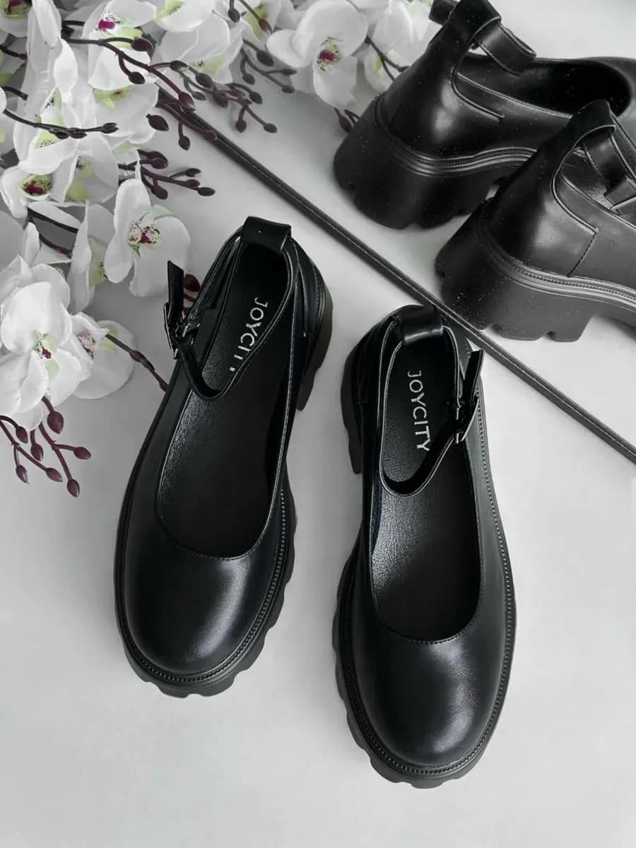 Туфли мэри джейн с ремешком черные