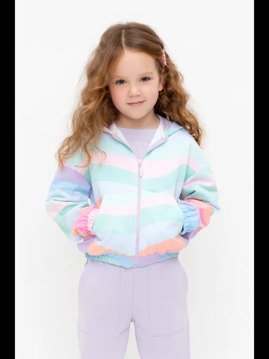 Трикотажная кофта с капюшоном на молнии для девочки