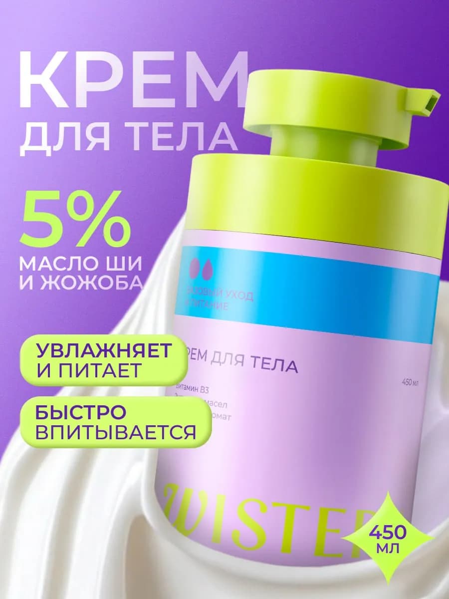 Крем для тела увлажняющий с ниацинамидом и маслом ши, 450 мл