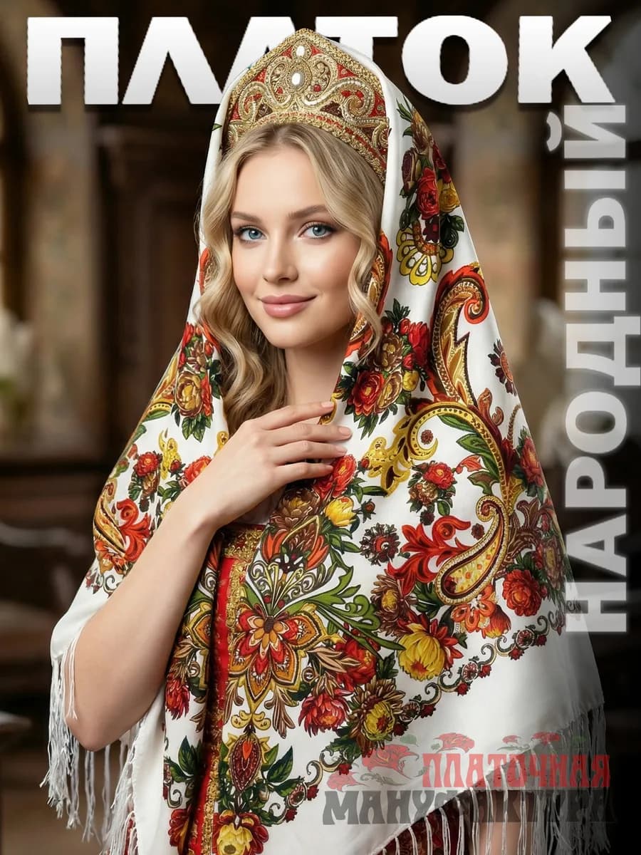 Платок на голову и шею, нарядный подарок "Русская красавица"