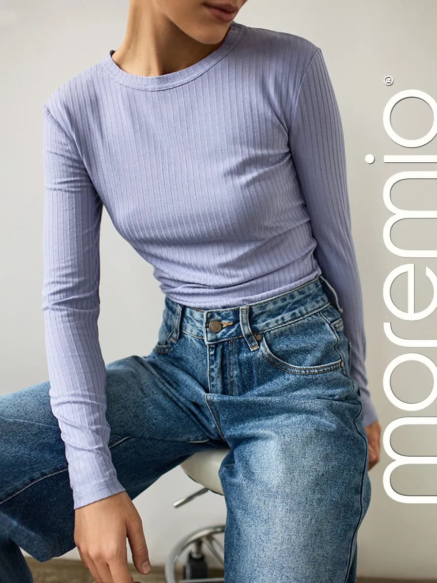 Облегающий лонгслив в рубчик - фото 1