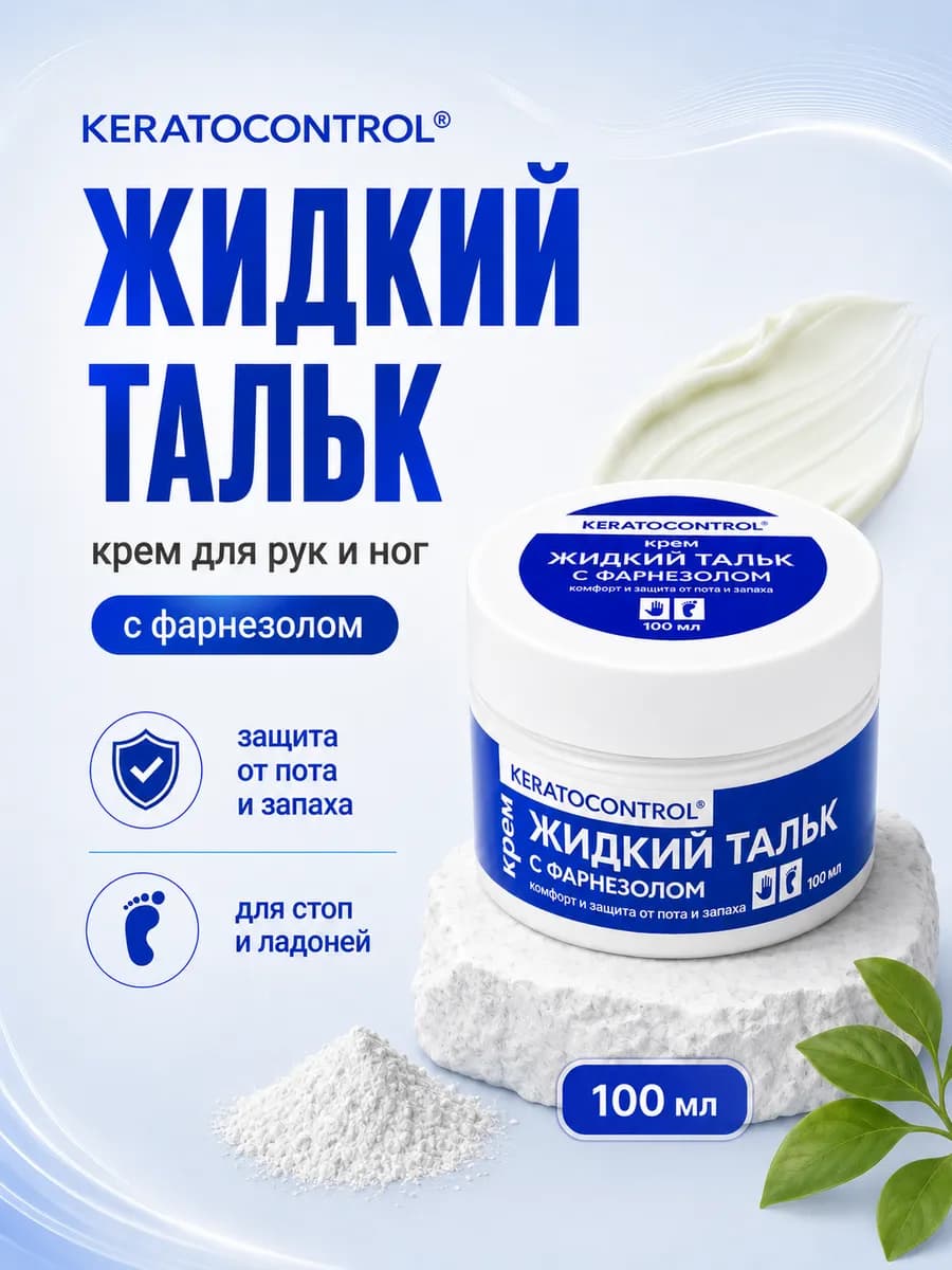Крем для ног от пота и запаха Жидкий тальк 100 мл
