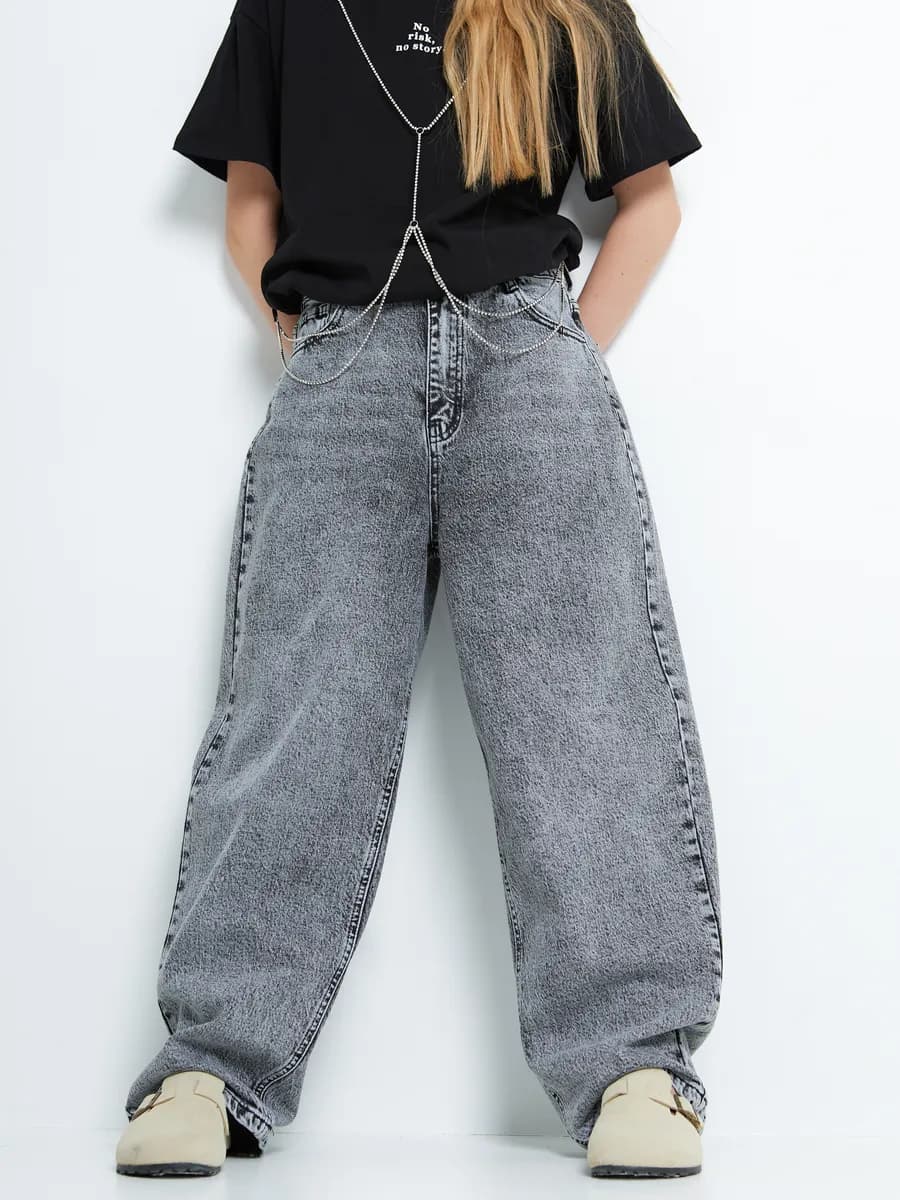 Джинсы для девочки подростка широкие багги