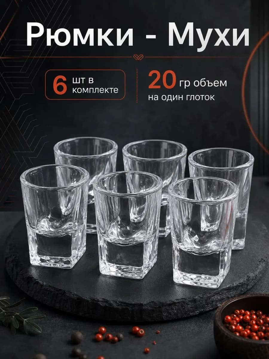 Набор мини рюмок для водки 20 мл. 6 шт