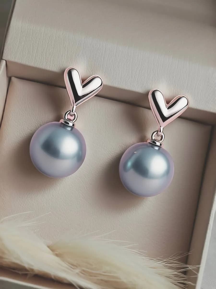 Серьги бижутерия сердечки c жемчужными бусинами