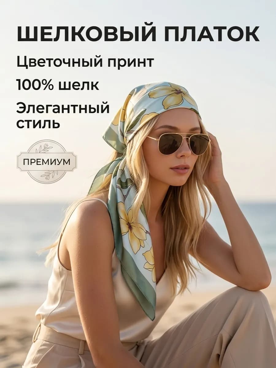Шелковый платок атласный на шею и пояс косынка на голову