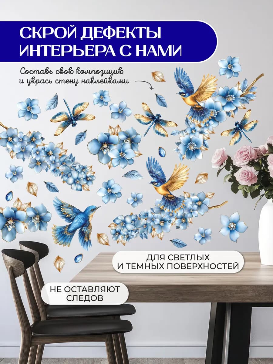 Наклейки на окна синие цветы