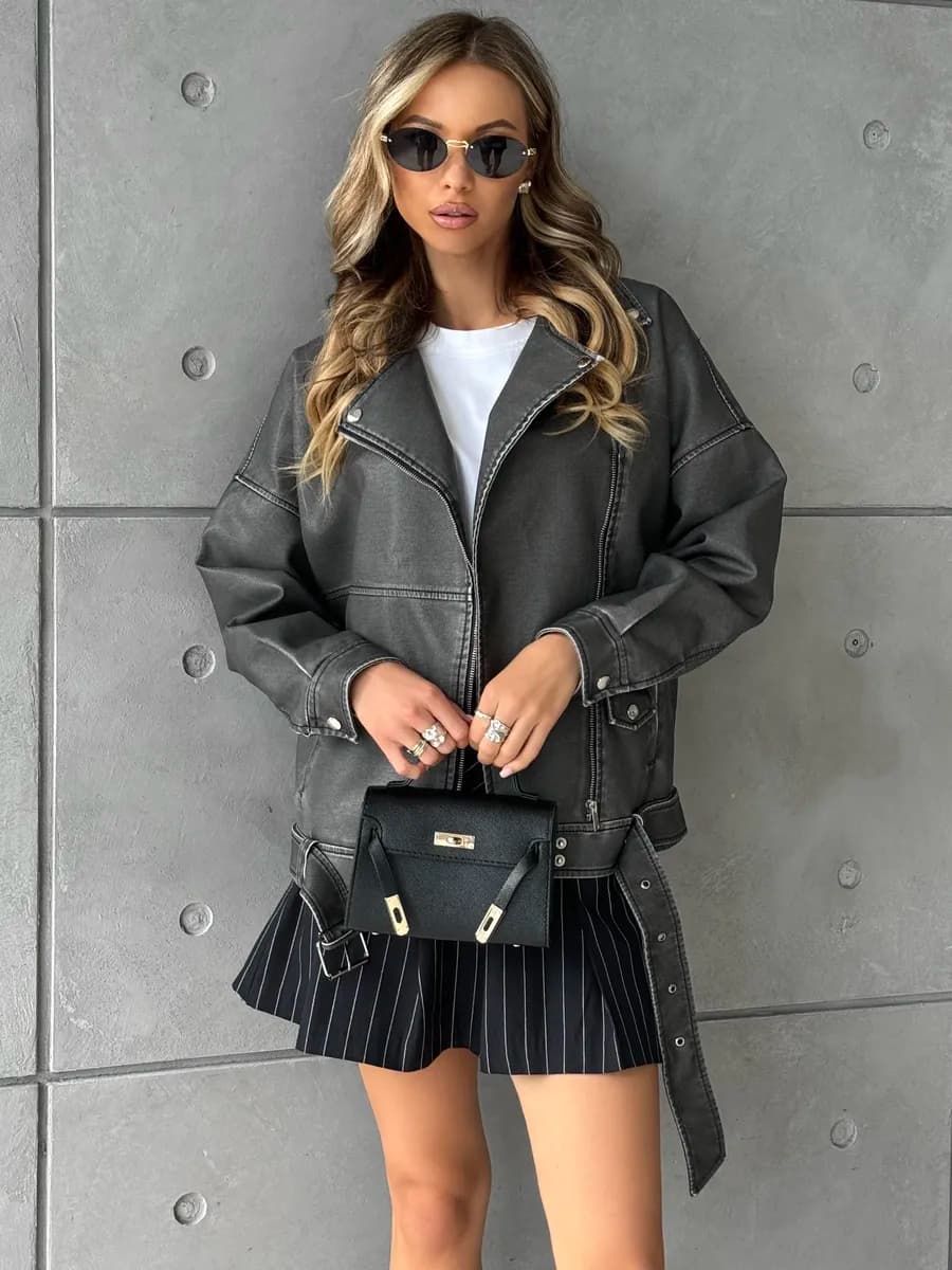 Куртка кожаная косуха винтажная оверсайз осенняя pinterest - фото 1