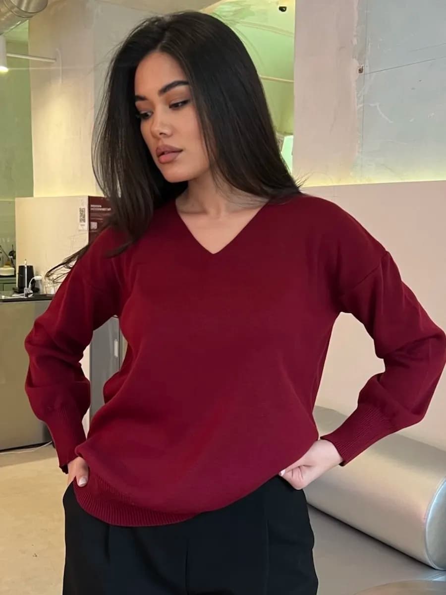 Джемпер вязаный удлиненный оверсайз - фото 1