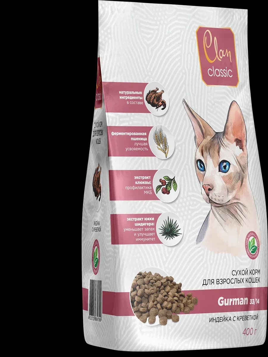 Сухой корм для кошек, Gurman, индейка с креветками, 0.4