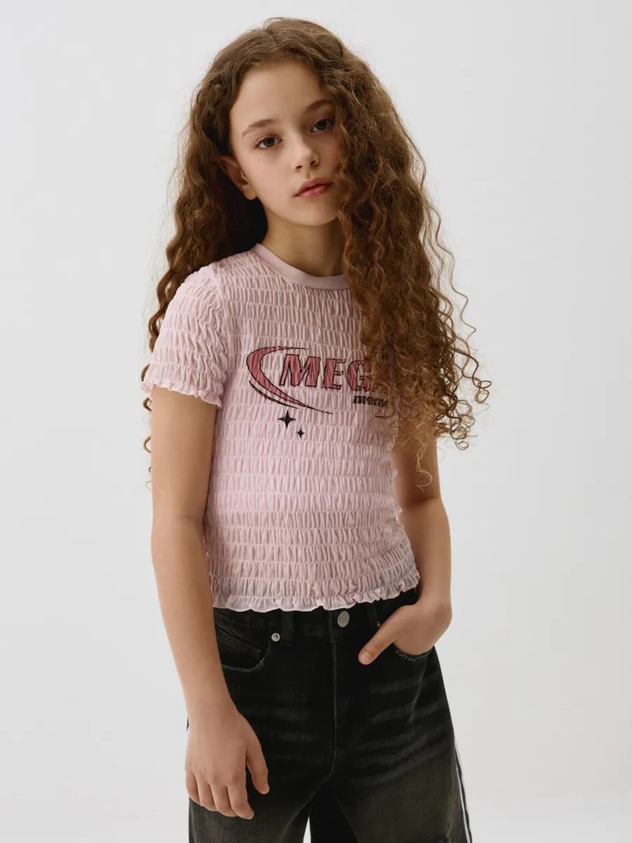 Топ из фактурной ткани с принтом