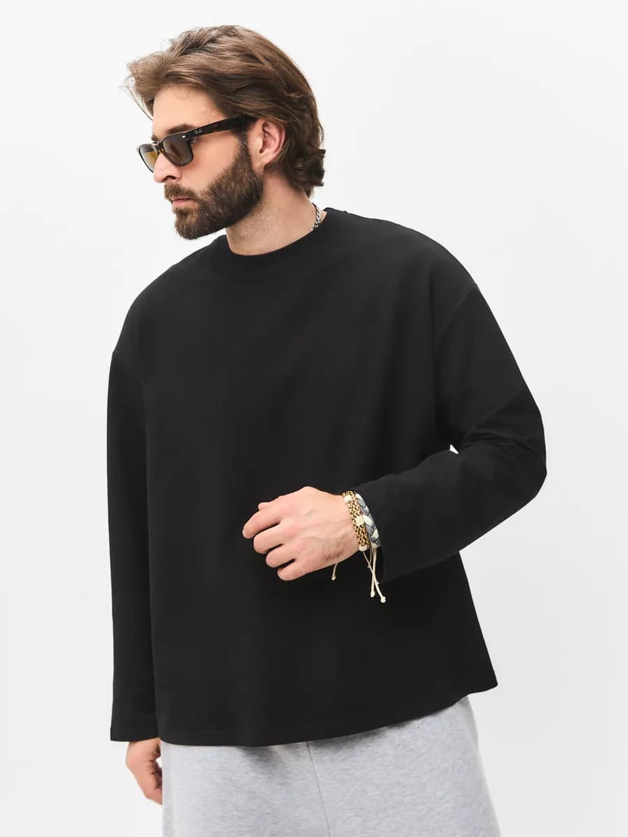 Лонгслив мужской оверсайз черный плотный