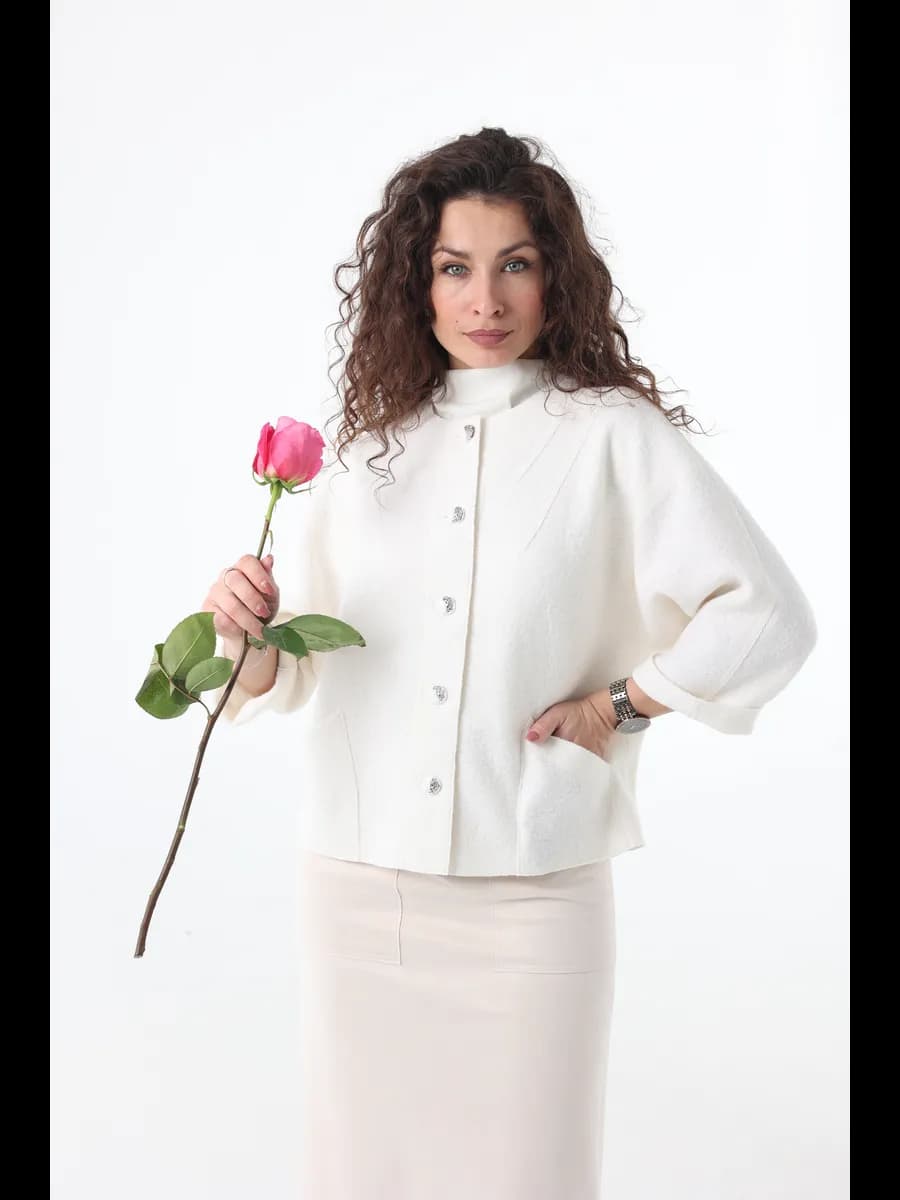 Жакет укороченный пиджак из шерсти - фото 1