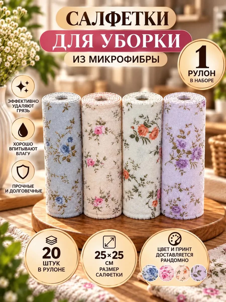 Салфетки из микрофибры в рулоне 20шт
