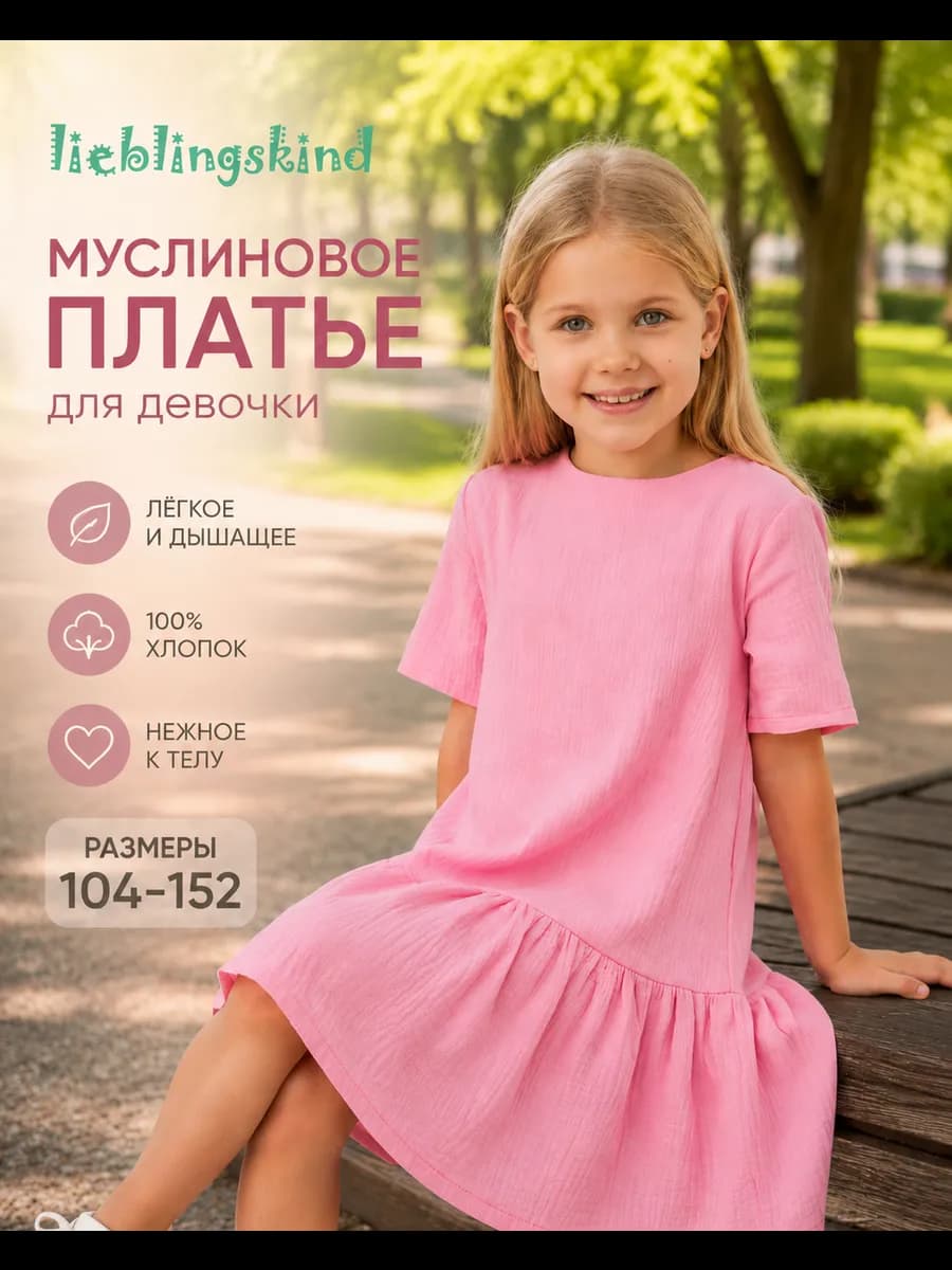Платье муслин девочке хлопок летнее легкое нарядное