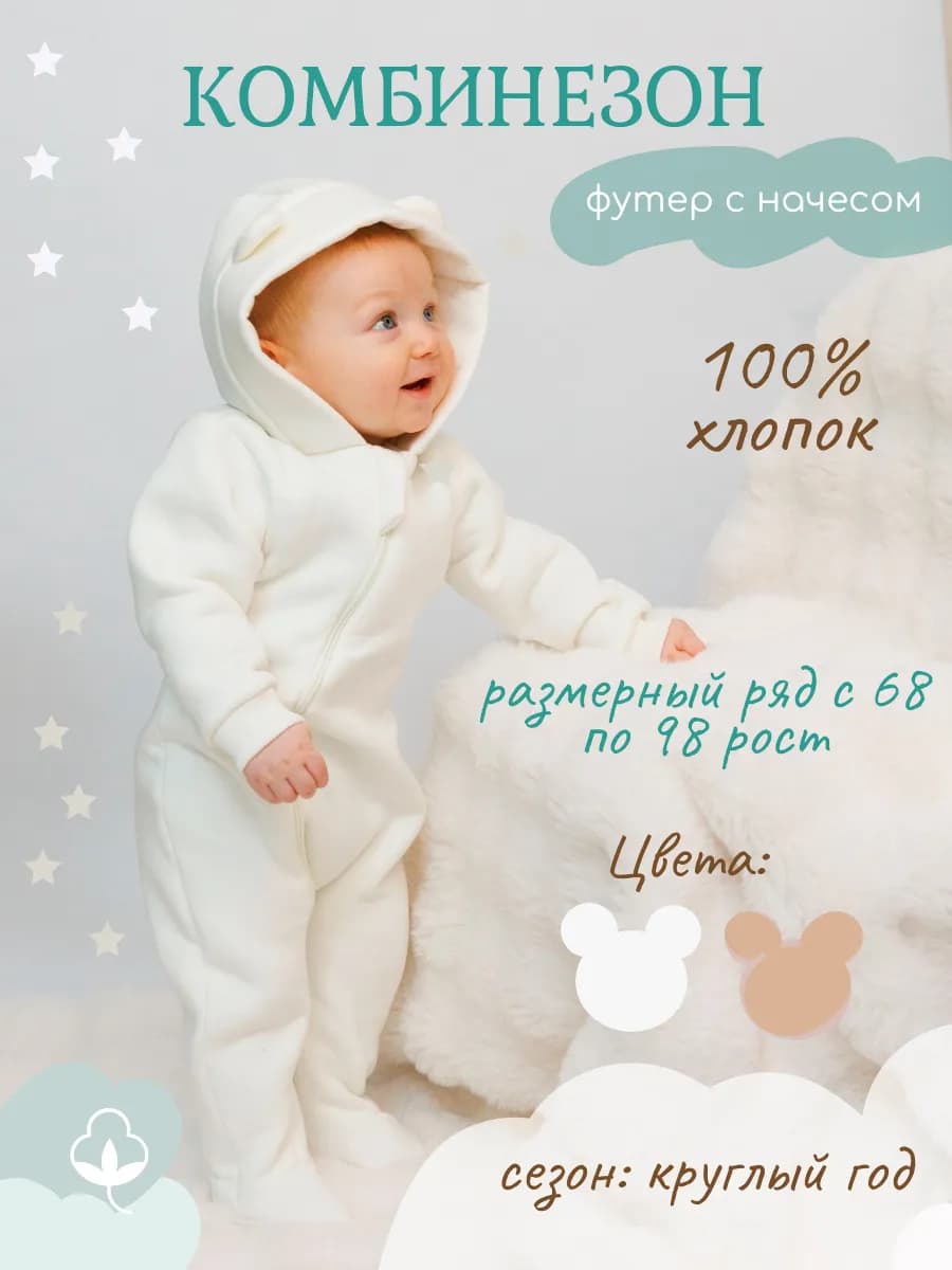 Комбинезон для новорожденных малышей из футера с начесом