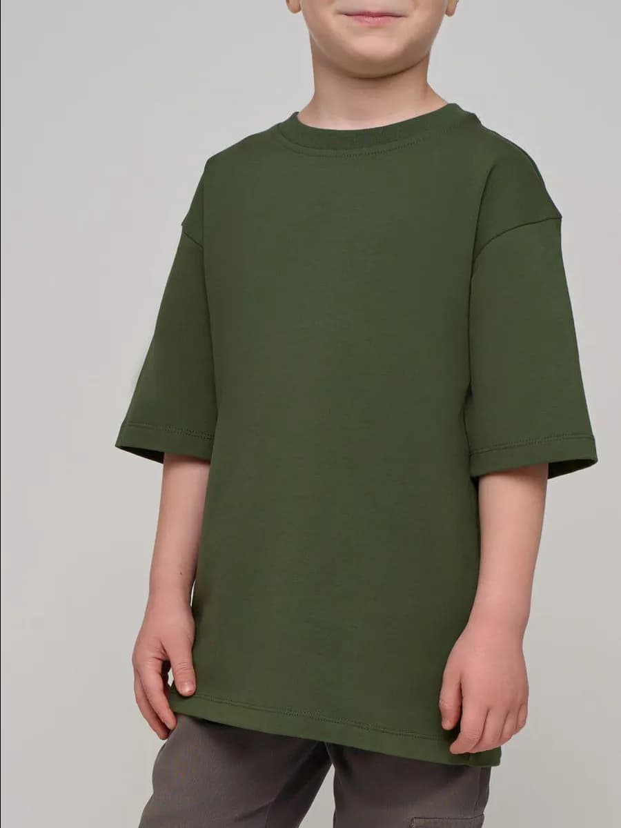 Футболка детская оверсайз хаки плотная хлопок с лайкрой - фото 1