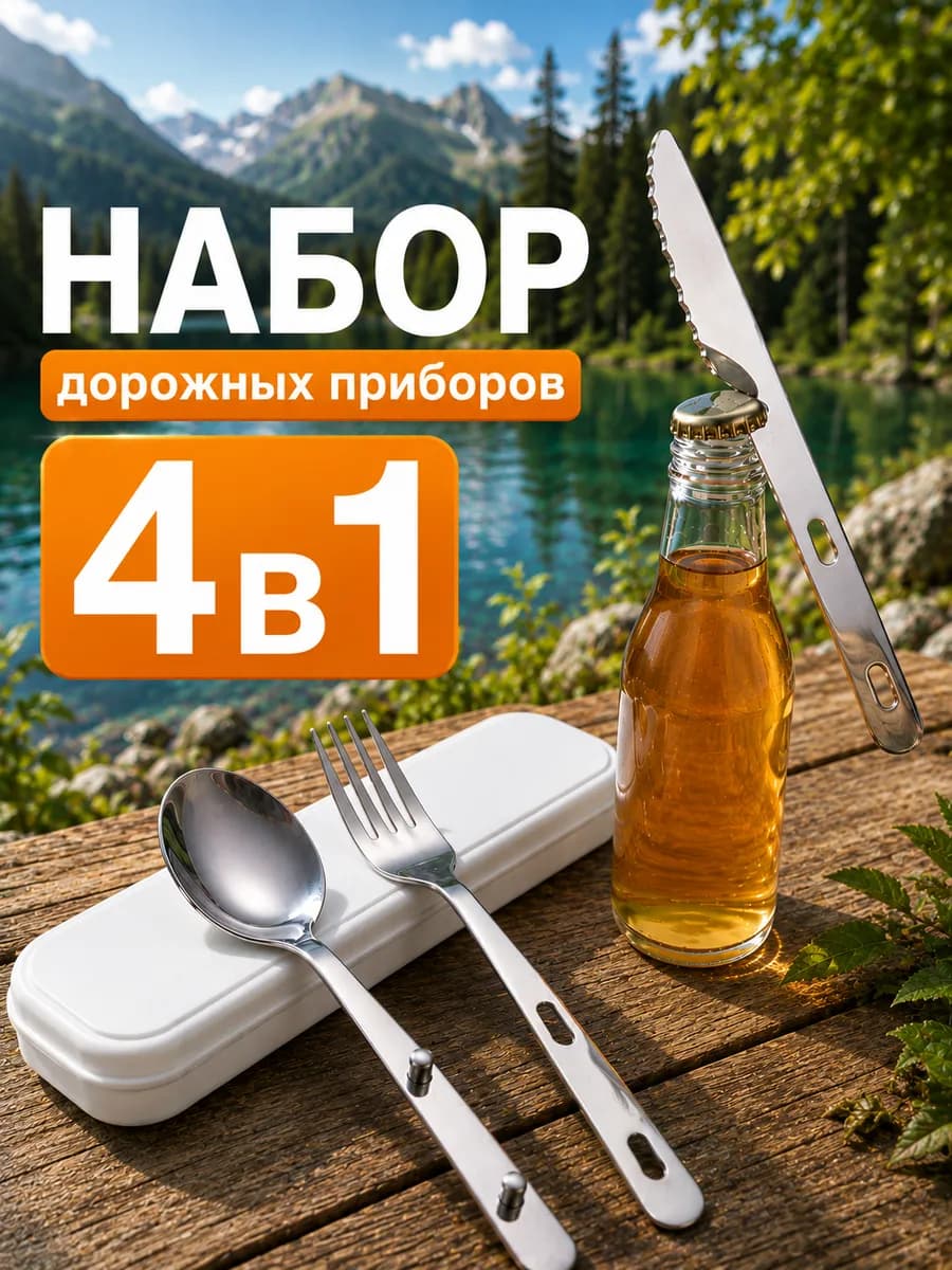 Набор приборов ложка вилка нож туристические в футляре