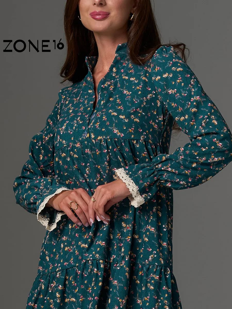 Весеннее вельветовое платье макси с кружевом