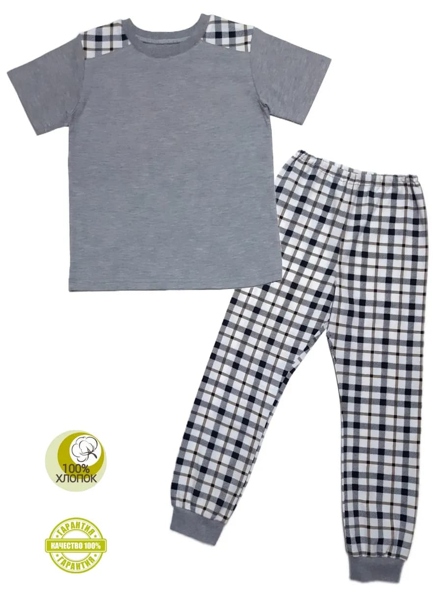 Пижама, красивый костюм для дома футболка брюки в клетку
