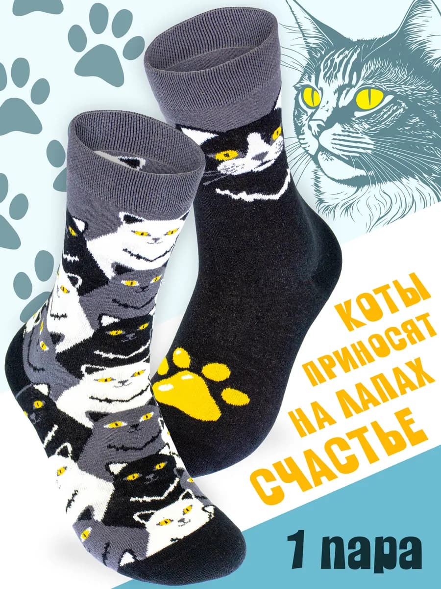 Прикольные носки котики разнопарные