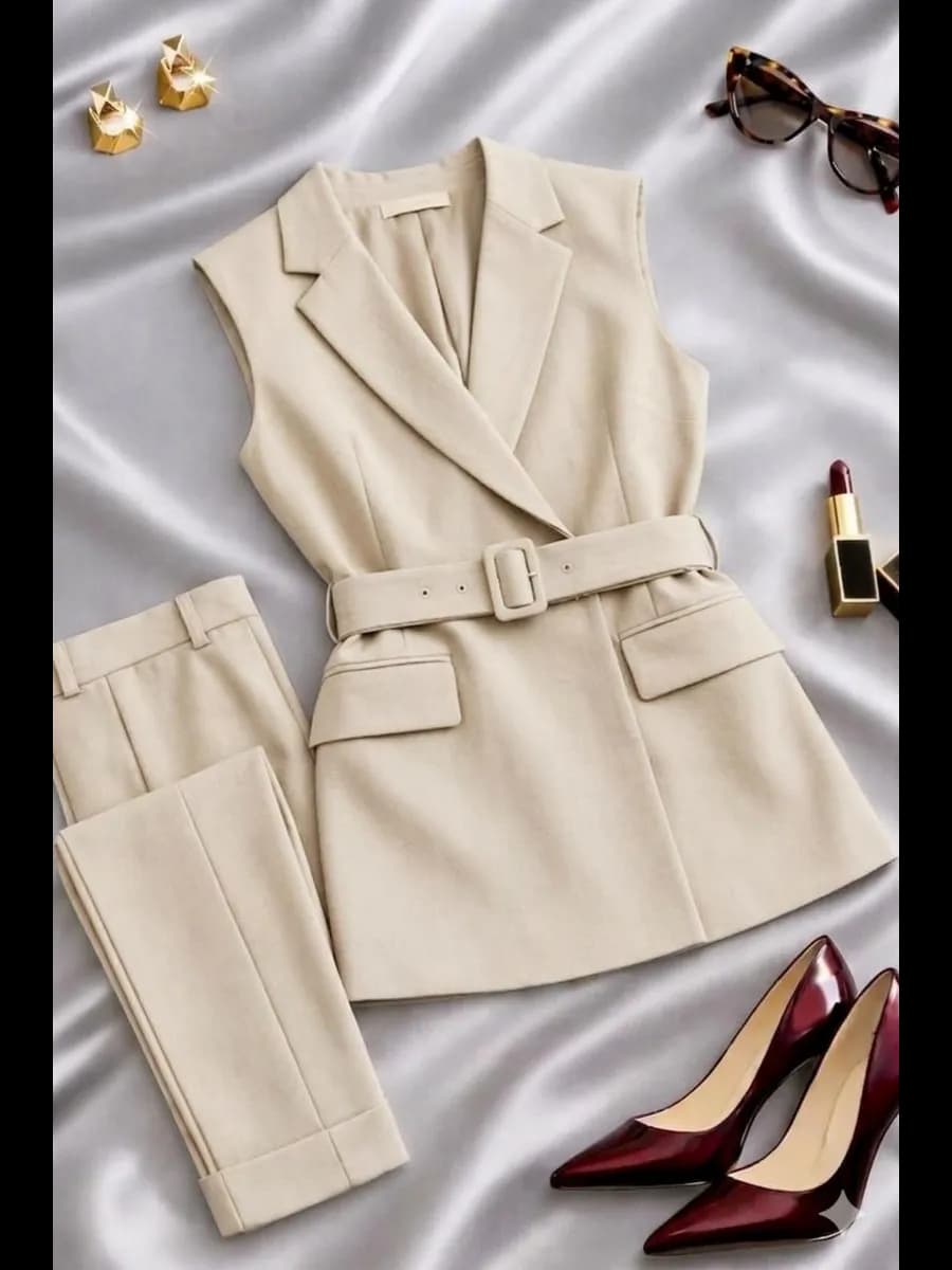 Брючный костюм деловой с жилеткой