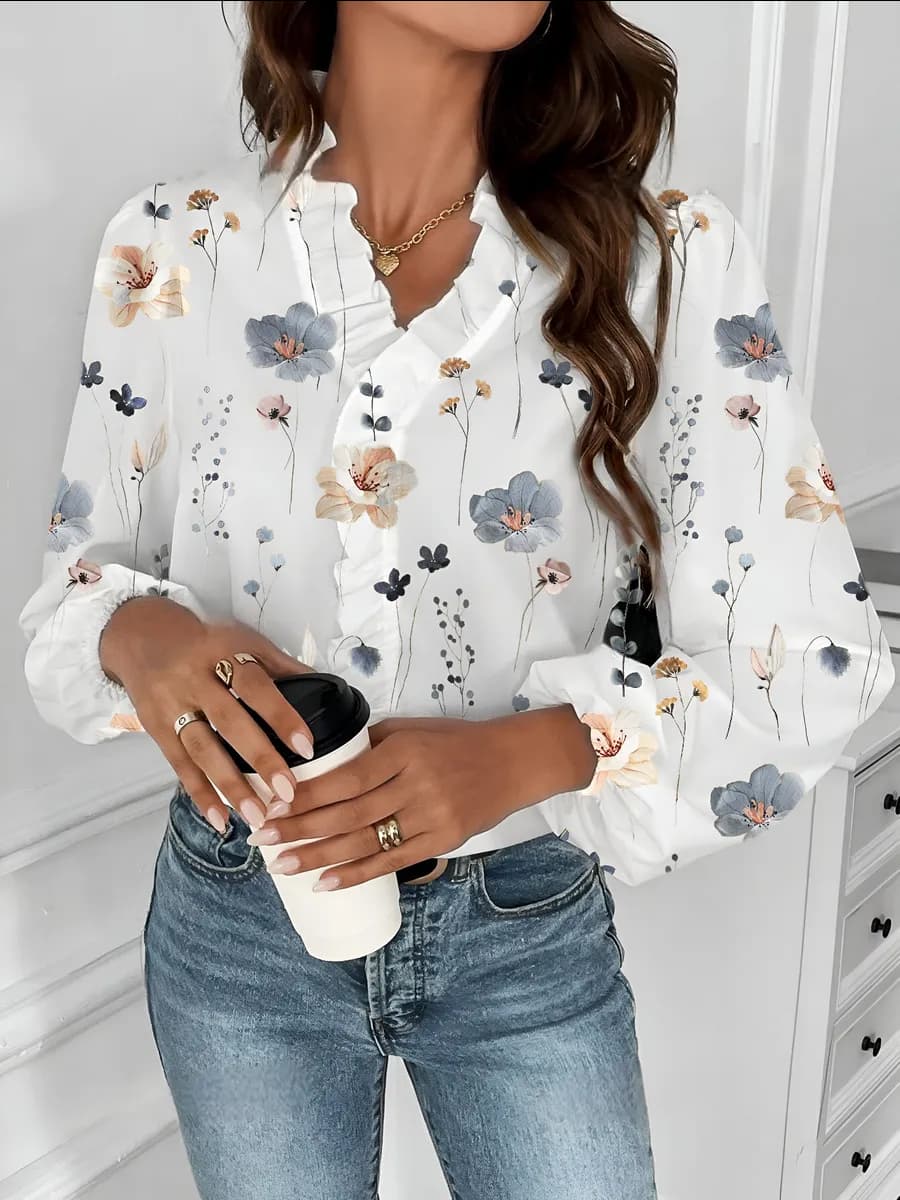 Блузка офисная нарядная Рубашка с принтом и рюшами Old Money - фото 1