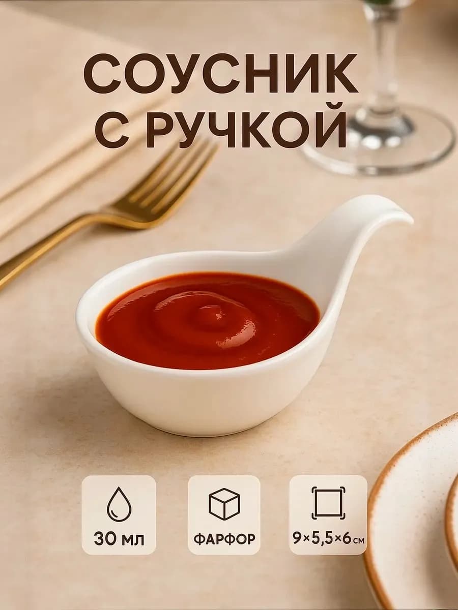 Соусник фарфоровый с ручкой "Капля" 30 мл 9×5 5×6 см