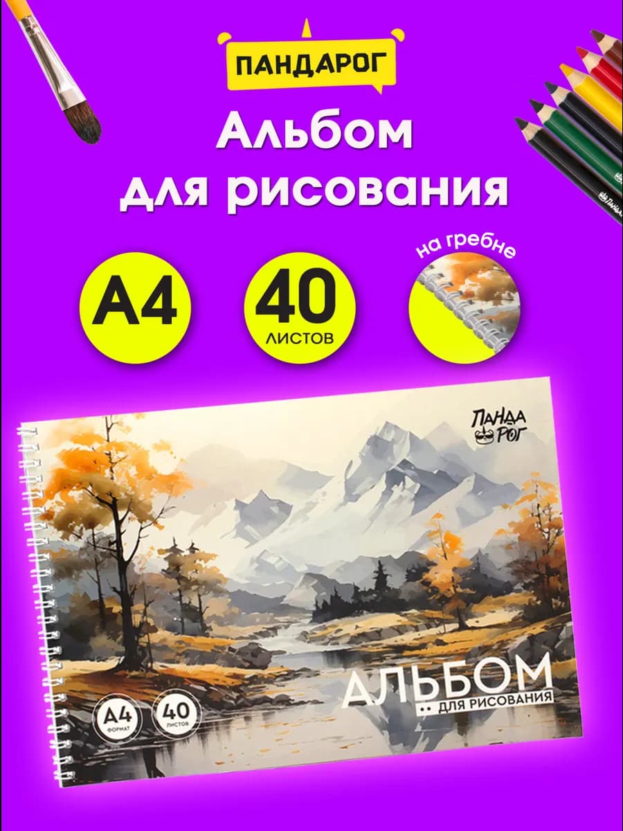 Альбом для рисования 40 листов А4 детский на спирали в школу