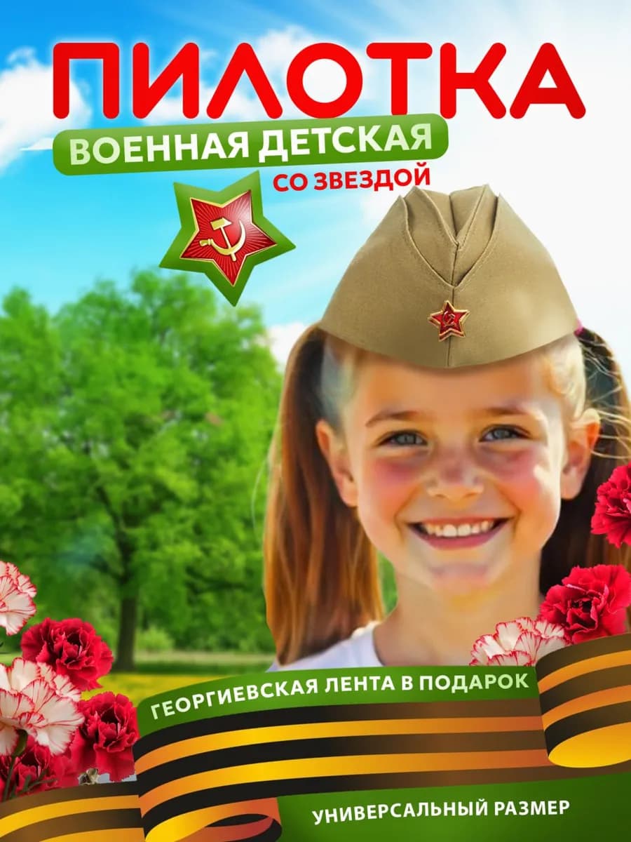 Пилотка военная детская со звездой