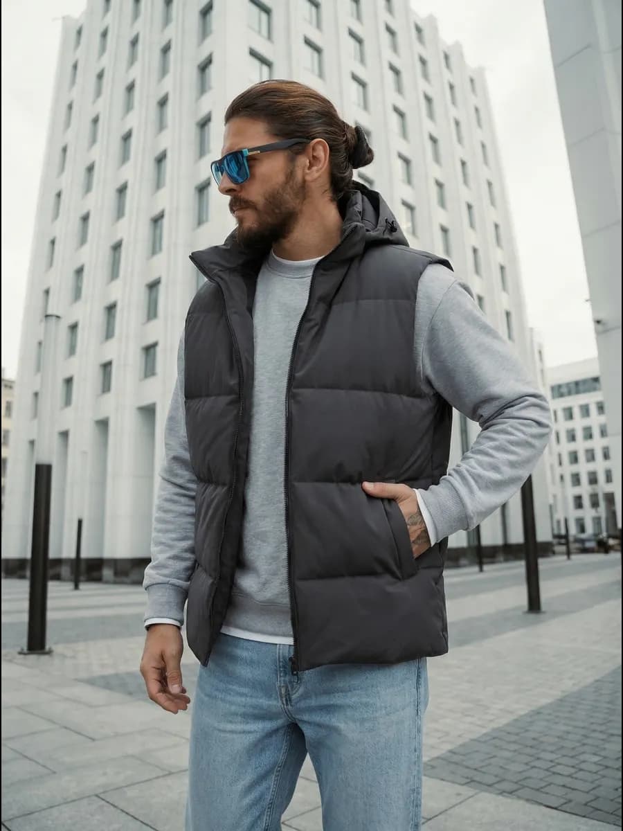 Жилетка безрукавка весна-осень утепленная с капюшоном