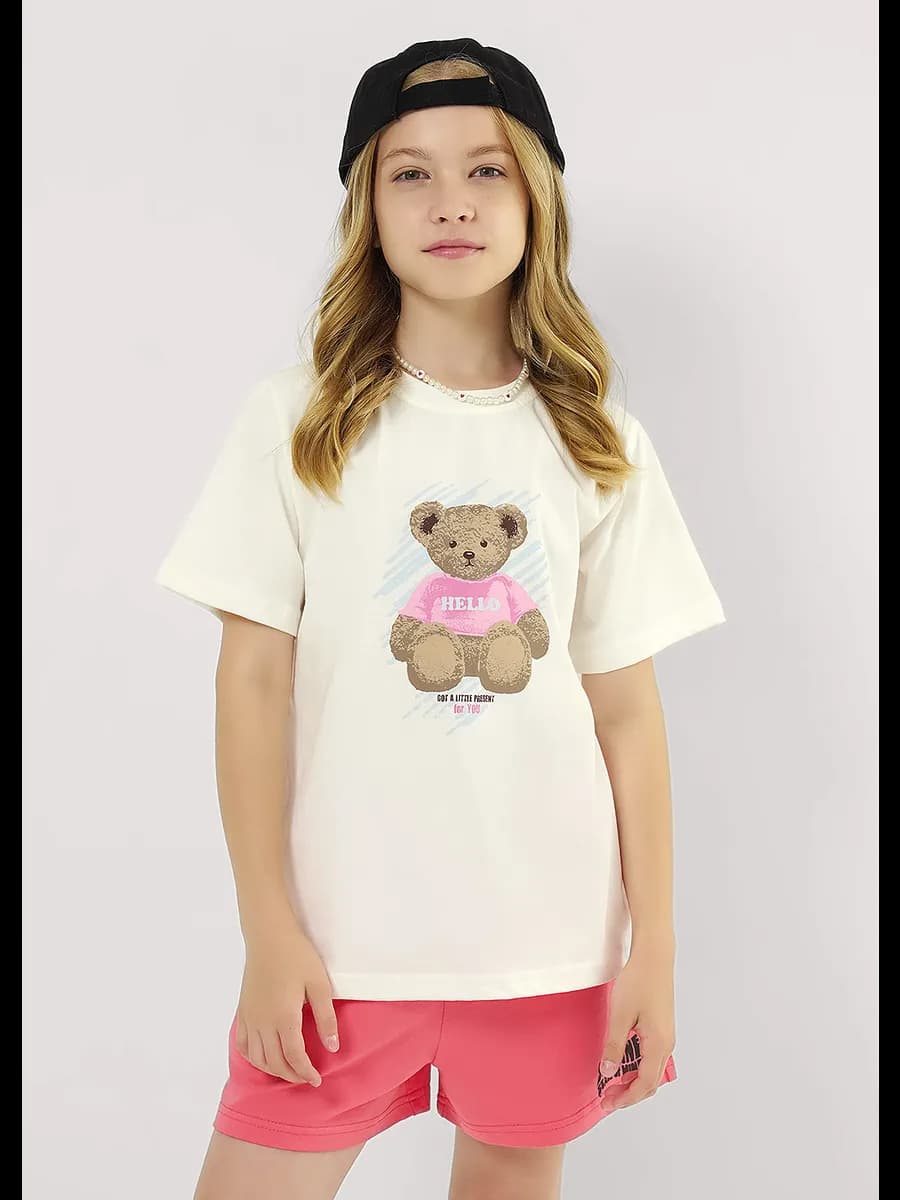 Футболка для девочки с принтом мишки оверсайз