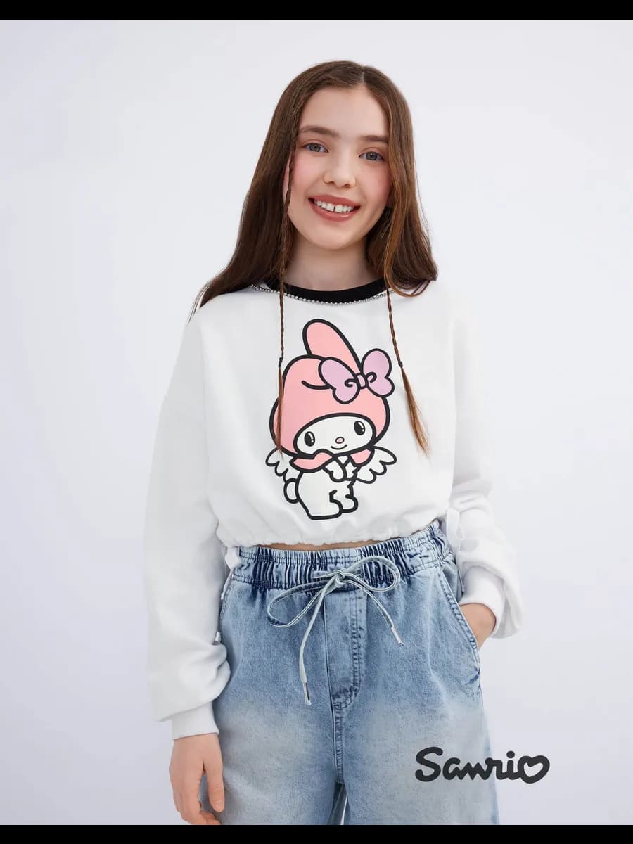 Молочный укороченный свитшот с принтом Melody