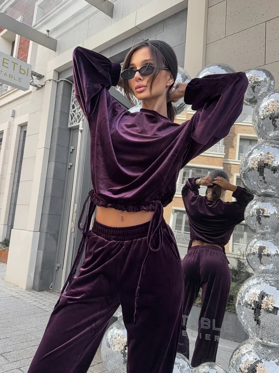Спортивный костюм велюровый теплый двойка оверсайз - фото 1
