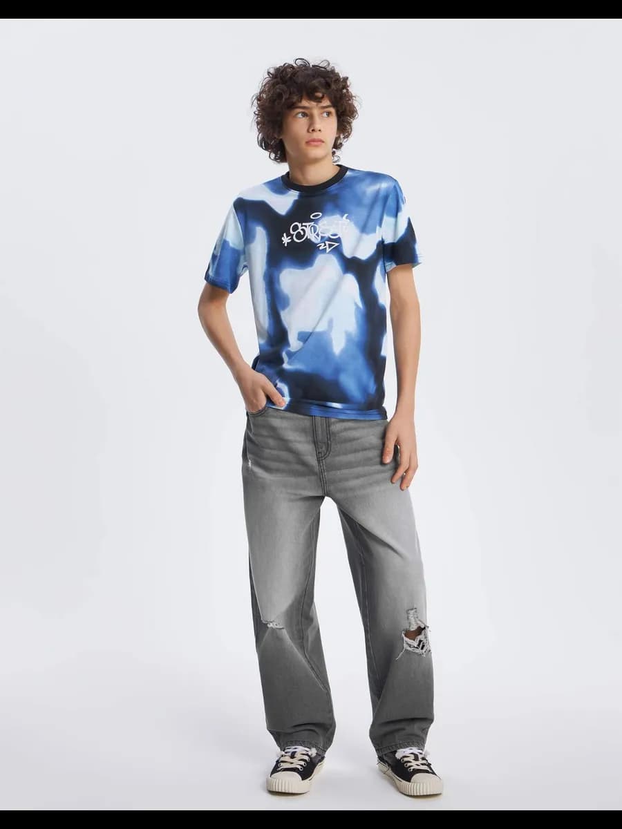 Серые джинсы Loose Straight с потёртостями