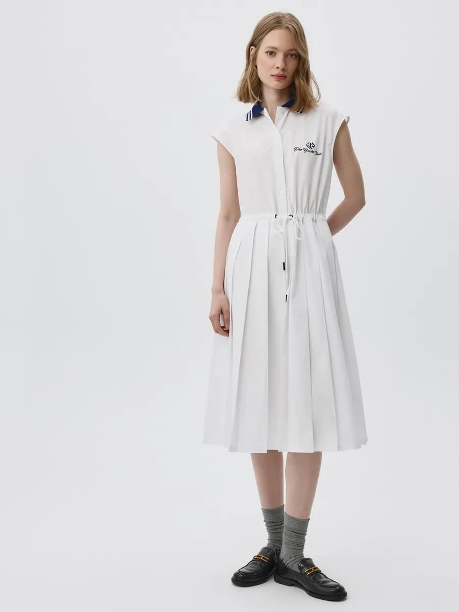 Платье миди белое с воротником поло - фото 1